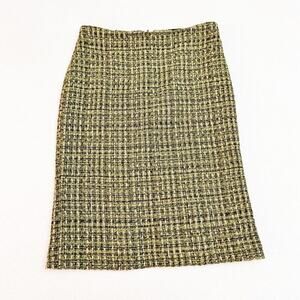 Zara Woven Tweed Wool Knit Pencil Skirt Green Multicolor Size 8